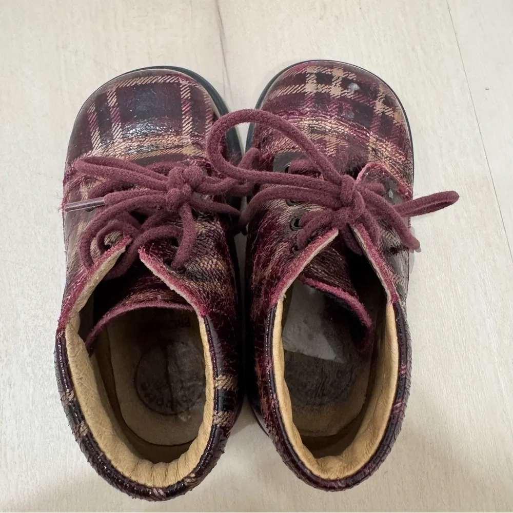 Babybotte Girl's Kids Toddler Boots Lace Up Maroon Plaid Size 22 EU Toddler 6